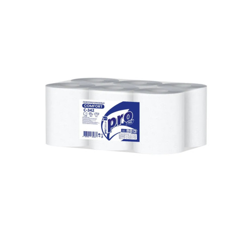 Бумажные полотенца PROtissue Comfort 1 слой, 180 м, без перфорации, белые. 6 рулонов, диаметр втулки 3,8 см, Сяський ЦБК С342