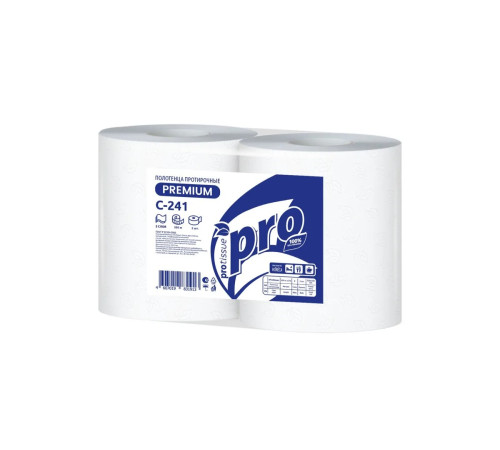 Полотенца PROtissue Premium бумажные протирочные 2 слоя, 350 м, 1000 листов (33х35 см), белые. 2 рулона, диаметр втулки 7,6 см Сяський ЦБК С241