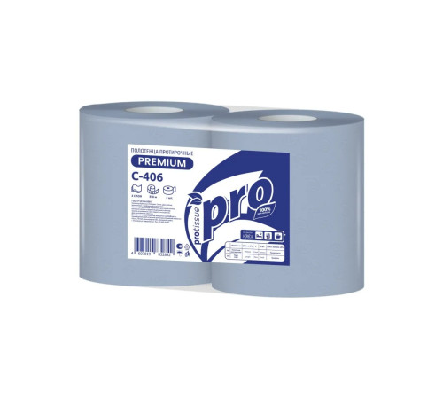 Полотенца PROtissue Premium бумажные протирочные 2 слоя, 350 м, 1000 листов (33х35 см), синие. 2 рулона, диаметр втулки 7,6 см Сяський ЦБК С406
