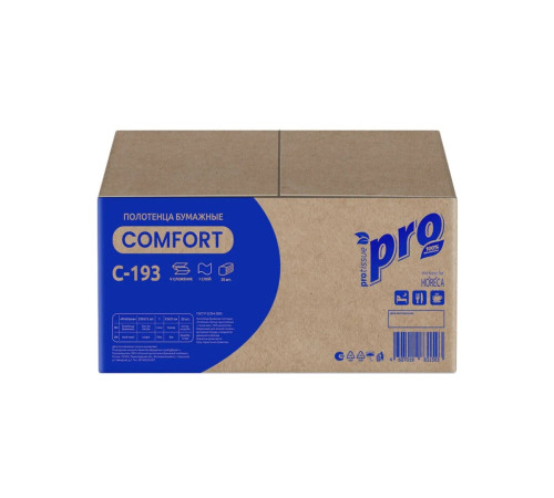 Бумажные полотенца PROtissue Comfort V сложения 1 слой, 250 листов / 33 гр (21x22 см), белые. 20 пачек Сясьский ЦБК С193