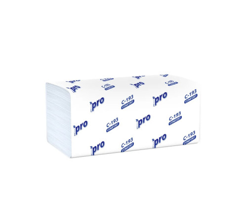 Бумажные полотенца PROtissue Comfort V сложения 1 слой, 250 листов / 33 гр (21x22 см), белые. 20 пачек Сясьский ЦБК С193