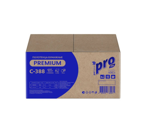 Бумажные полотенца PROtissue Premium V сложения 3 слоя, 180 листов / 16 гр (21x22 см), белые. 20 пачек Сясьский ЦБК С388