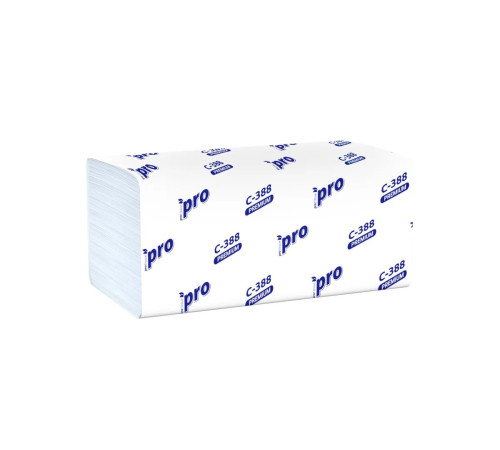 Бумажные полотенца PROtissue Premium V сложения 3 слоя, 180 листов / 16 гр (21x22 см), белые. 20 пачек Сясьский ЦБК С388