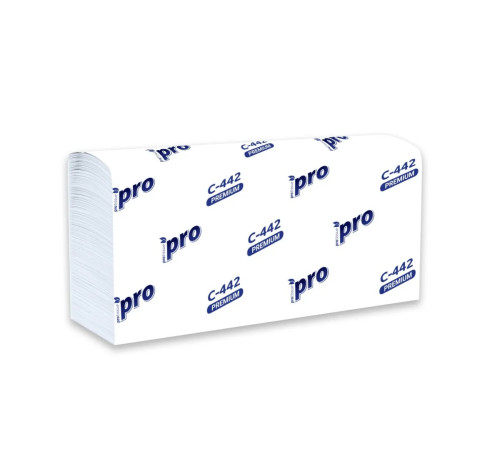 Бумажные полотенца PROtissue Premium Z сложения 2 слоя, 200 листов / 16 гр (21,5х24 см), белые, 21 пачка, Сяський ЦБК С442