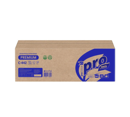 Бумажные полотенца PROtissue Premium Z сложения 2 слоя, 200 листов / 16 гр (21,5х24 см), белые, 21 пачка, Сяський ЦБК С442