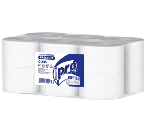 Туалетная бумага PROtissue Premium 2 слоя, 12 рулонов, 120 м, 960 листов (9,5х12,5 мм), белая, втулка 6 см, Сясьский ЦБК С245
