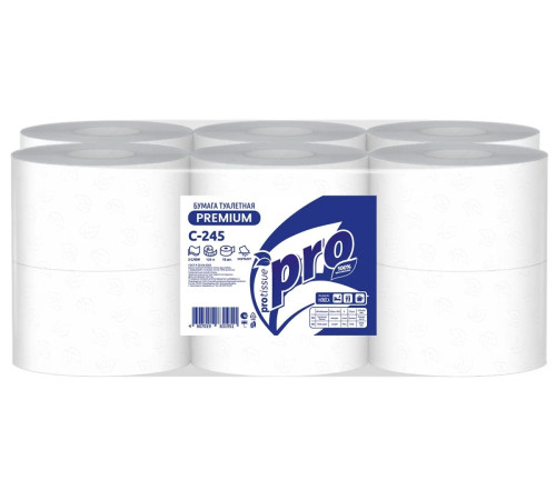 Туалетная бумага PROtissue Premium 2 слоя, 12 рулонов, 120 м, 960 листов (9,5х12,5 мм), белая, втулка 6 см, Сясьский ЦБК С245