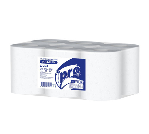 Бумажные полотенца PROtissue Premium 2 слоя, 150 м, 428 листов (20x35 см), белые. 6 рулонов, Сяський ЦБК С224
