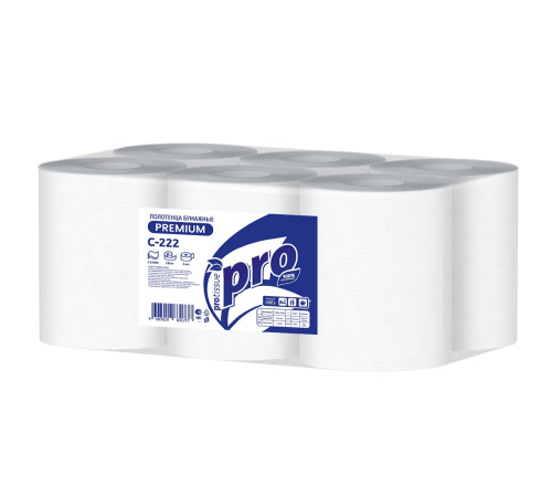 Бумажные полотенца PROtissue Premium 2 слоя, 150 м, без перфорации, белые. 6 рулонов, диаметр втулки 3,8 см, Сяський ЦБК С222