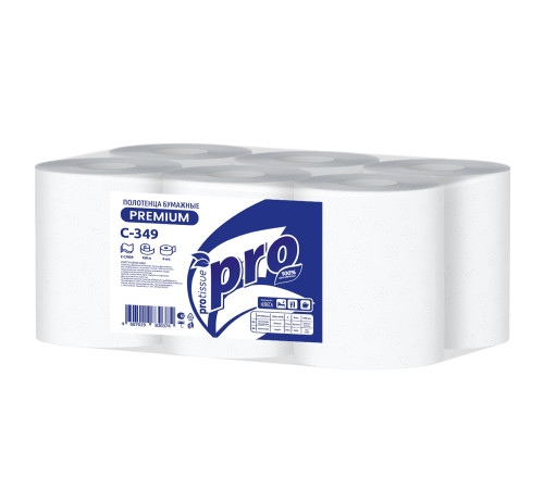 Бумажные полотенца PROtissue Premium 2 слоя, 150 м, без перфорации, лист 20х35 см, белые. 6 рулонов, диаметр втулки 4,4 см, Сяський ЦБК С349