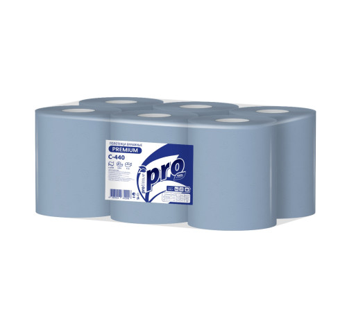 Бумажные полотенца PROtissue Premium 2 слоя, 150 м, без перфорации, синие. 6 рулонов, диаметр втулки 3,8 см, Сяський ЦБК С440