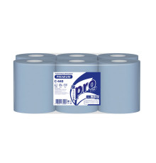 Бумажные полотенца PROtissue Premium 2 слоя, 150 м, без перфорации, синие. 6 рулонов, диаметр втулки 3,8 см, Сяський ЦБК С440