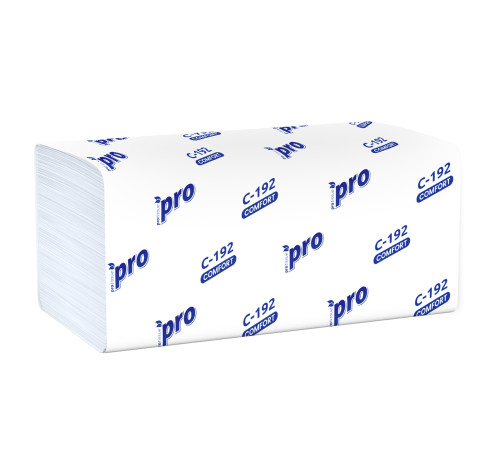 Бумажные полотенца PROtissue Comfort V сложения 1 слой, 250 листов / 25 гр (21x22 см), белые. 20 пачек Сясьский ЦБК С192