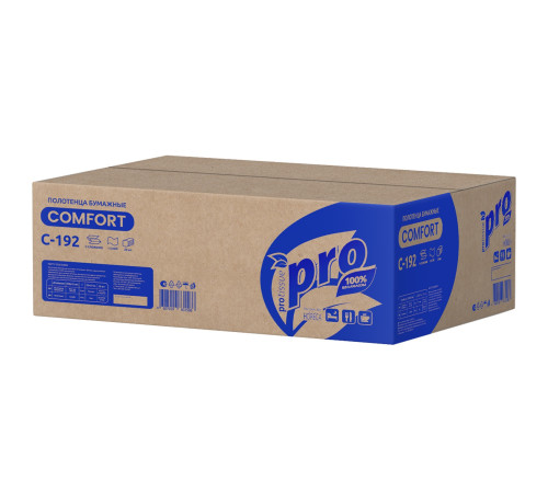 Бумажные полотенца PROtissue Comfort V сложения 1 слой, 250 листов / 25 гр (21x22 см), белые. 20 пачек Сясьский ЦБК С192
