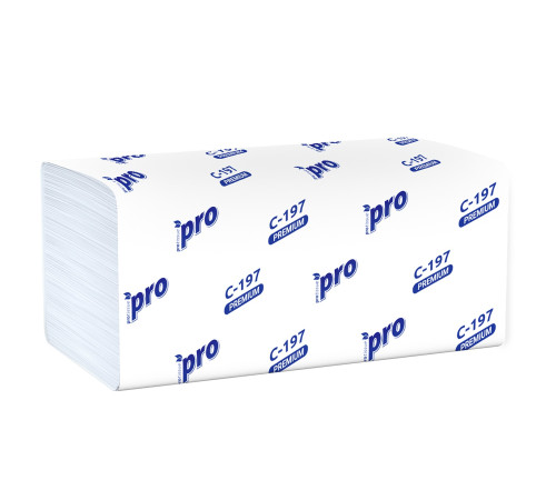 Бумажные полотенца PROtissue Premium V сложения 2 слоя, 200 листов (21x22 см), белые. 20 пачек Сясьский ЦБК С197