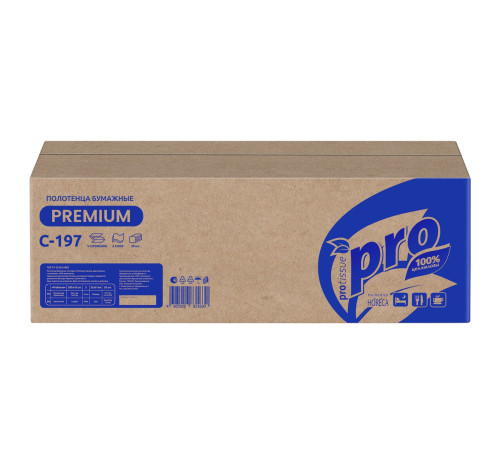 Бумажные полотенца PROtissue Premium V сложения 2 слоя, 200 листов (21x22 см), белые. 20 пачек Сясьский ЦБК С197
