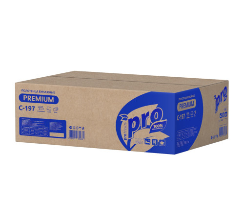 Бумажные полотенца PROtissue Premium V сложения 2 слоя, 200 листов (21x22 см), белые. 20 пачек Сясьский ЦБК С197