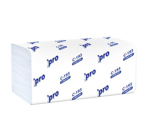 Бумажные полотенца PROtissue Comfort V сложения 1 слой, 250 листов / 33 гр (21x22 см), белые. 20 пачек Сясьский ЦБК С193