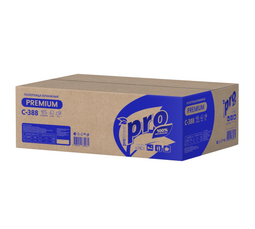 Бумажные полотенца PROtissue Premium V сложения 3 слоя, 180 листов / 16 гр (21x22 см), белые. 20 пачек Сясьский ЦБК С388