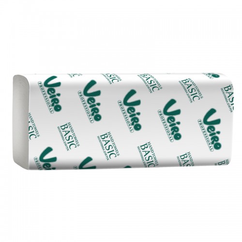 Бумажные полотенца Veiro Professional Basic V сложения 1-слойные, 15 пач, 250 листов (21x21.6 см), белые, арт KV104