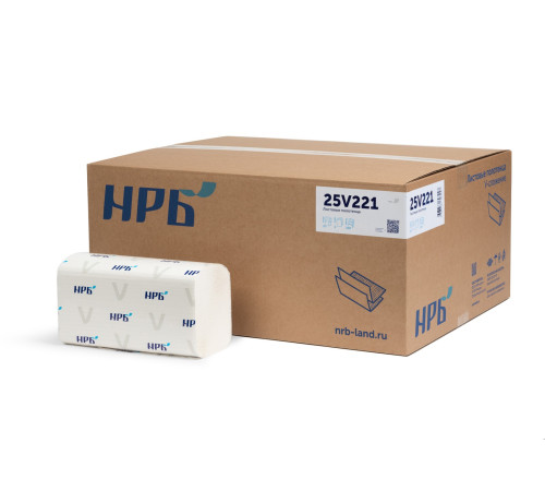 НРБ 25V221 Бумажные полотенца 2-200\18 V сложения 2 слоя, 200 листов (22x21 см), белые. 20 пачек
