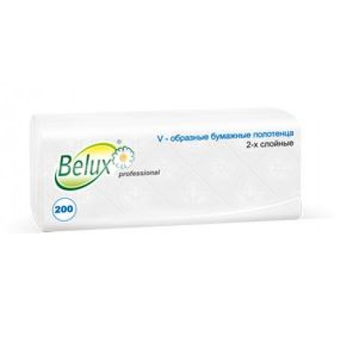 Бумажные полотенца Belux V сложения 2-х слойные, 20 пач, 200 листов (22x24 см), белые, арт 274444
