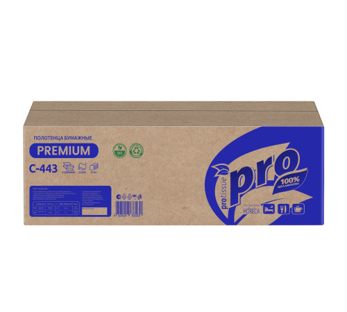 Бумажные полотенца PROtissue Premium Z сложения 2 слоя, 190 листов / 17 гр (21,5х24 см), белые, 21 пачка, Сяський ЦБК С443