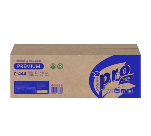 Бумажные полотенца PROtissue Premium Z сложения 2 слоя, 150 листов / 18 гр (21,5х24 см), белые, 28 пачек, Сяський ЦБК С444