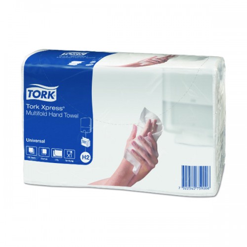 Бумажные полотенца Tork Xpress (H2) Z сложения 2-х слойные, 20 пач, 190 листов (23.4x21.3 см), белые, арт 471103