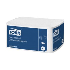 Салфетки бумажные Counterfold (N1), 1-слойные, 300 листов, 30x33 см, 24 пачек в упаковке, белые Tork 10935