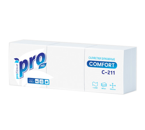 Салфетки бумажные PROtissue Comfort, 1 слой, 1/4 сложения, 23х23 см, 500 листов, белые, 10 пачек в упаковке, Сясьский ЦБК С211