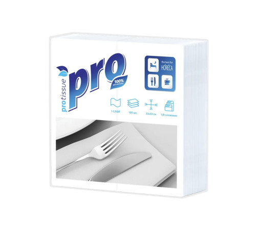 Салфетки бумажные PROtissue Comfort, 1 слой, 1/8 сложения, 33х33 см, 100 листов, белые, 20 пачек в упаковке, Сясьский ЦБК С232