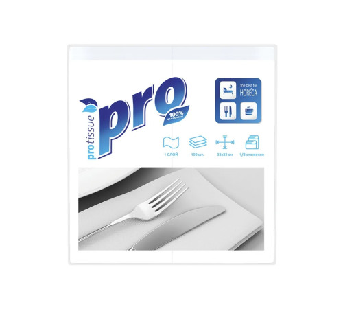 Салфетки бумажные PROtissue Comfort, 1 слой, 1/8 сложения, 33х33 см, 100 листов, белые, 20 пачек в упаковке, Сясьский ЦБК С232