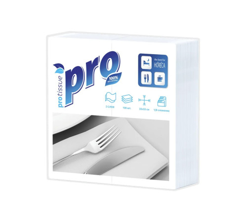 Салфетки бумажные PROtissue Premium, 2 слоя, 1/8 сложения, 33х33 см, 100 листов, белые, 24 пачки в упаковке, Сясьский ЦБК С233