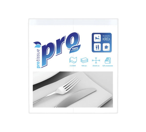 Салфетки бумажные PROtissue Premium, 2 слоя, 1/8 сложения, 33х33 см, 100 листов, белые, 24 пачки в упаковке, Сясьский ЦБК С233