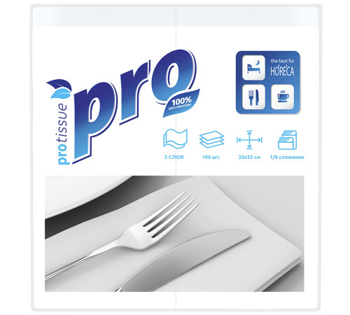 Салфетки бумажные PROtissue Premium, 2 слоя, 1/8 сложения, 33х33 см, 100 листов, белые, 24 пачки в упаковке, Сясьский ЦБК С233