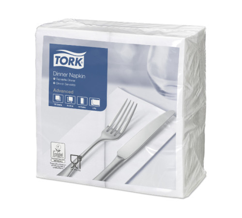 Tork 477554 Салфетки бумажные 2 слоя, 150 листов, 39x39 см, 12 пачек в упаковке, белые