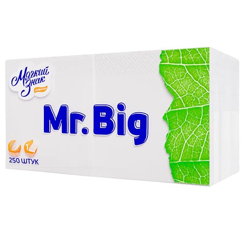 Салфетки бумажные Мягкий знак Mr Big 1/4, 1-слойные, 250 листов, 24x24 см, 18 пачек в упаковке, белые, C58