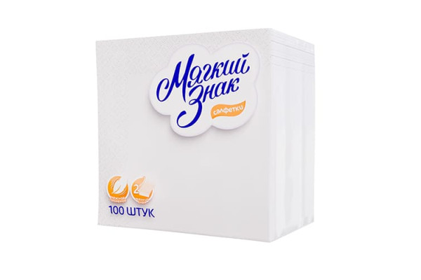 Салфетки бумажные Мягкий знак Deluxe, 2 слоя, 100 листов, 24x24 см, 40 пачек в коробке, белые Сясьский ЦБК C50