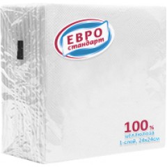 Салфетки бумажные ЕВРО стандарт, 1-слойные, 90 листов, 24x24 см, пачек в упаковке, белые Семья и комфорт 274536