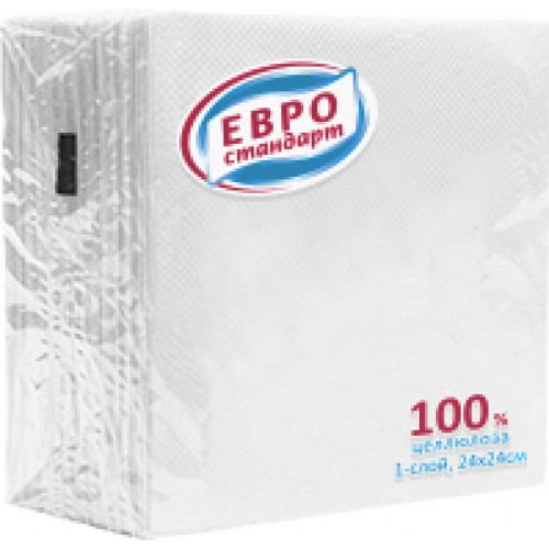 Салфетки бумажные ЕВРО стандарт, 1-слойные, 90 листов, 24x24 см, пачек в упаковке, белые, 274536