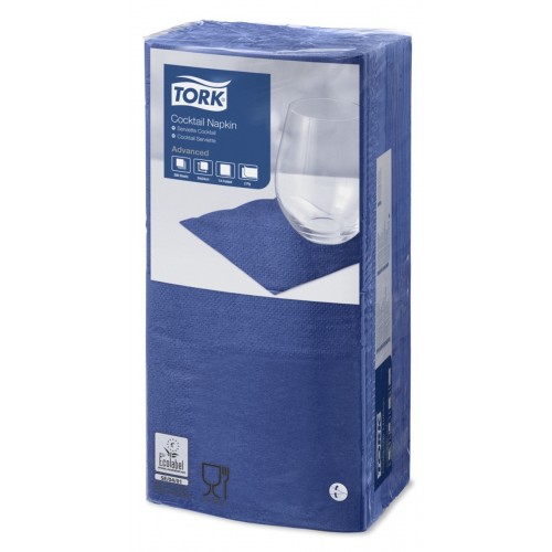 Салфетки бумажные Tork, 2-слойные, 200 листов, 24x24 см, 12 пачек в упаковке, темно-синие, 477825