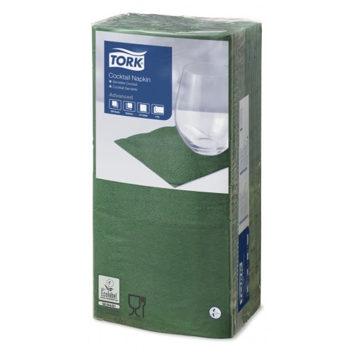 Салфетки бумажные Tork, 2-слойные, 200 листов, 24x24 см, 12 пачек в упаковке, темно-зеленые, 477827