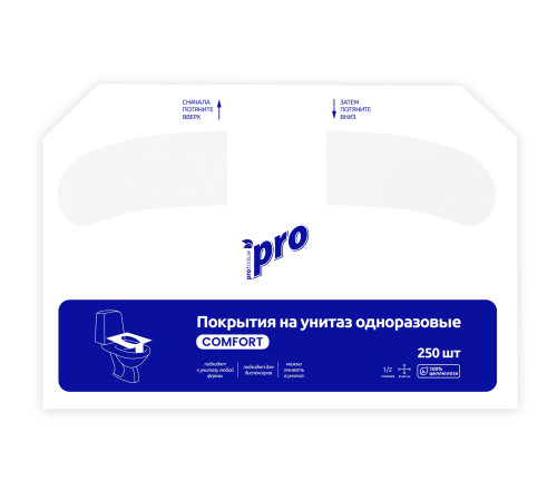Покрытия на унитаз одноразовые PROtissue, 1 слой, 1/2 сложения, 250  листов (37x41 см), белые. 10 рулонов, Сяський ЦБК С389