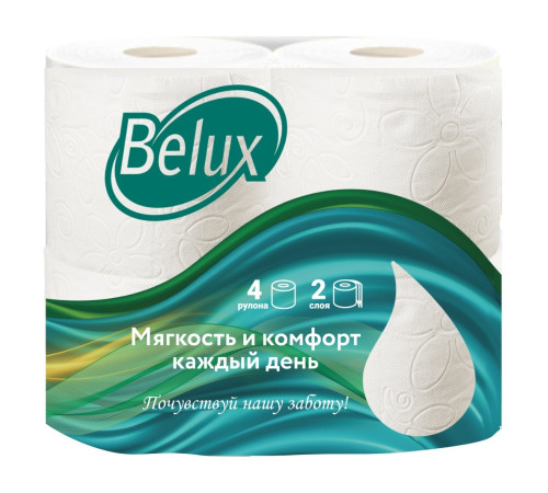 Туалетная бумага Belux 2 слоя, 4 рулона, 20 м, 170 листов (11.5x9.5 см), белая Семья и комфорт 800