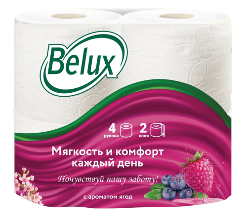 Туалетная бумага Belux с ароматом лесных ягод 2 слоя, 4 рулона, 19 м, 160 листов (11.5x9.5 см), белая Семья и комфорт 904
