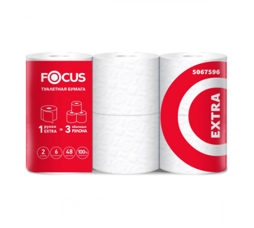 Бумага туалетная Focus Extra 2 слоя, 6 рулонов, 48м, белая