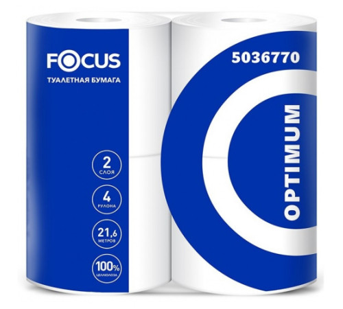 Бумага туалетная Focus Optimum 2 слоя, 4 рулона, 21.6 м, 180 листов, белая