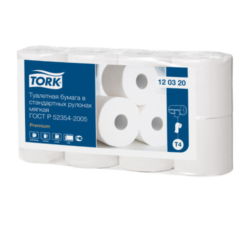 Tork 120320 Туалетная бумага Premium (T4) 2 слоя, 8 рулонов, 23 м, 184 листа (12,5 см), белая