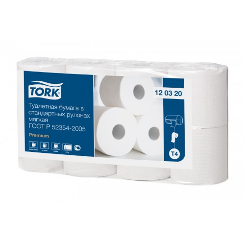 Туалетная бумага Tork Premium (T4) 2-х слойная, 8 рулонов, 23 м, 184 листа (12,5 см), белая, арт 120320